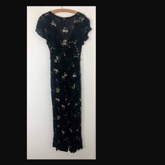 UO Marie Prairie Wrap Jumpsuit Black Floral Pants - Picture 7 of 8